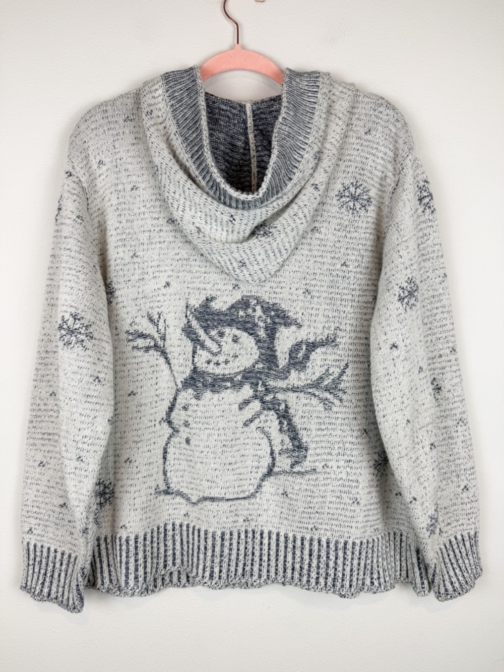 Vintage Binghamton Knitting Co Snowman Snowflake Hooded Cardigan Sweater Large